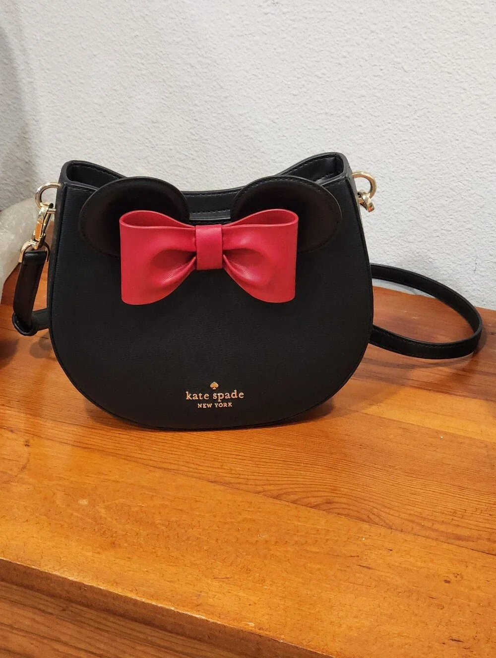 NEW! Kate Spade Disney Mickey Mouse Black Crossbody Bag with Red Bow Accent